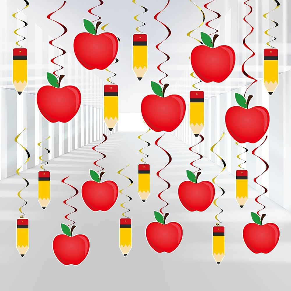 YQUQWN, 52 Pcs Back to School Apple Pencil Hanging Swirls Decorations, No DIY, First Day of Schoo... | Amazon (US)