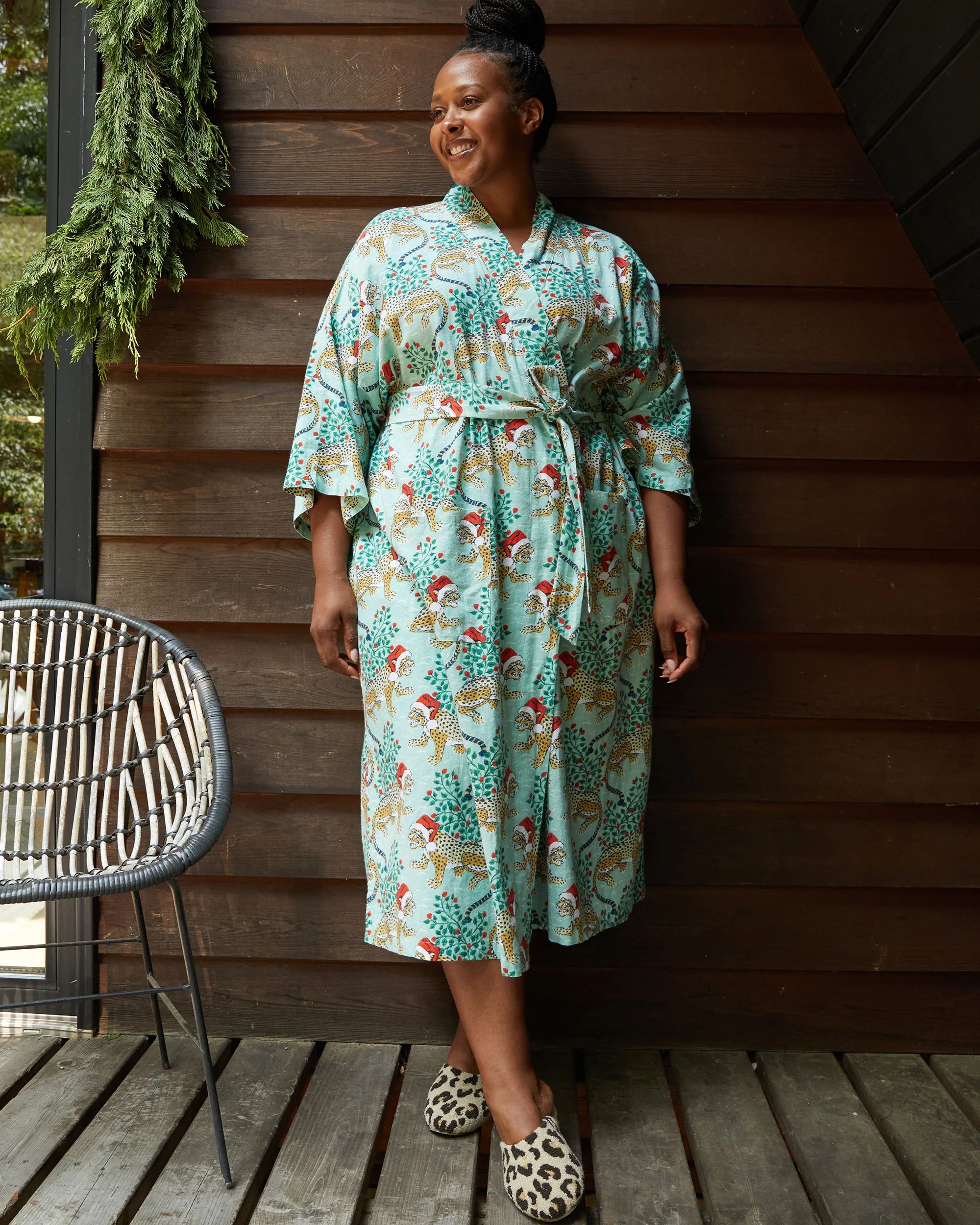 Holly Jolly Bagheera - Flannel Robe - Frosted Mint | Printfresh