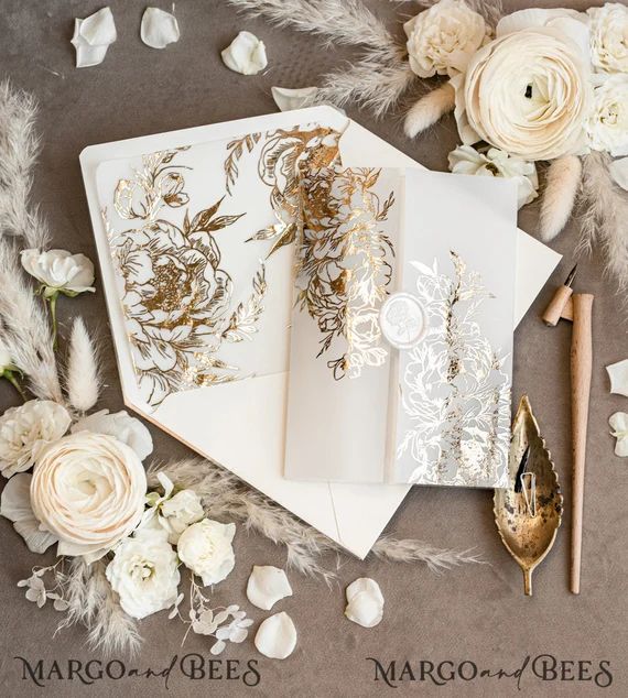 Luxury Gold Acrylic Wedding Invitations Luxury Golden Wedding - Etsy | Etsy (US)