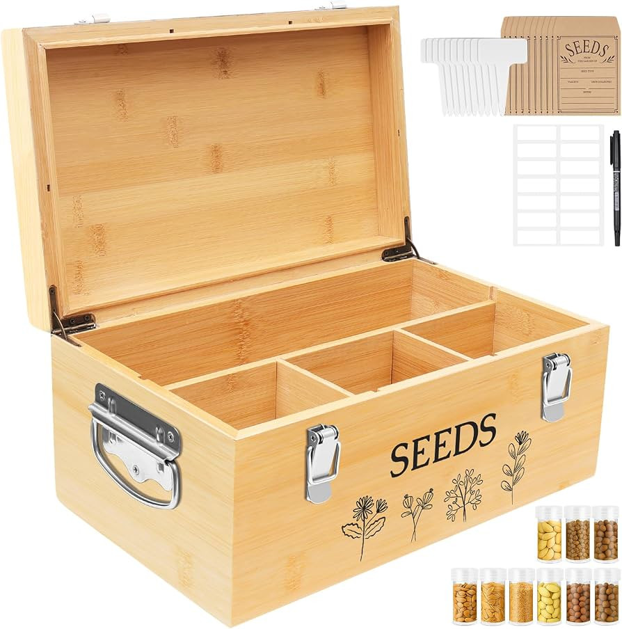 Large Bamboo Wood Seed Storage Organizer with Lid, Double-Layer Seal Design Seed Saving Box with ... | Amazon (CA)