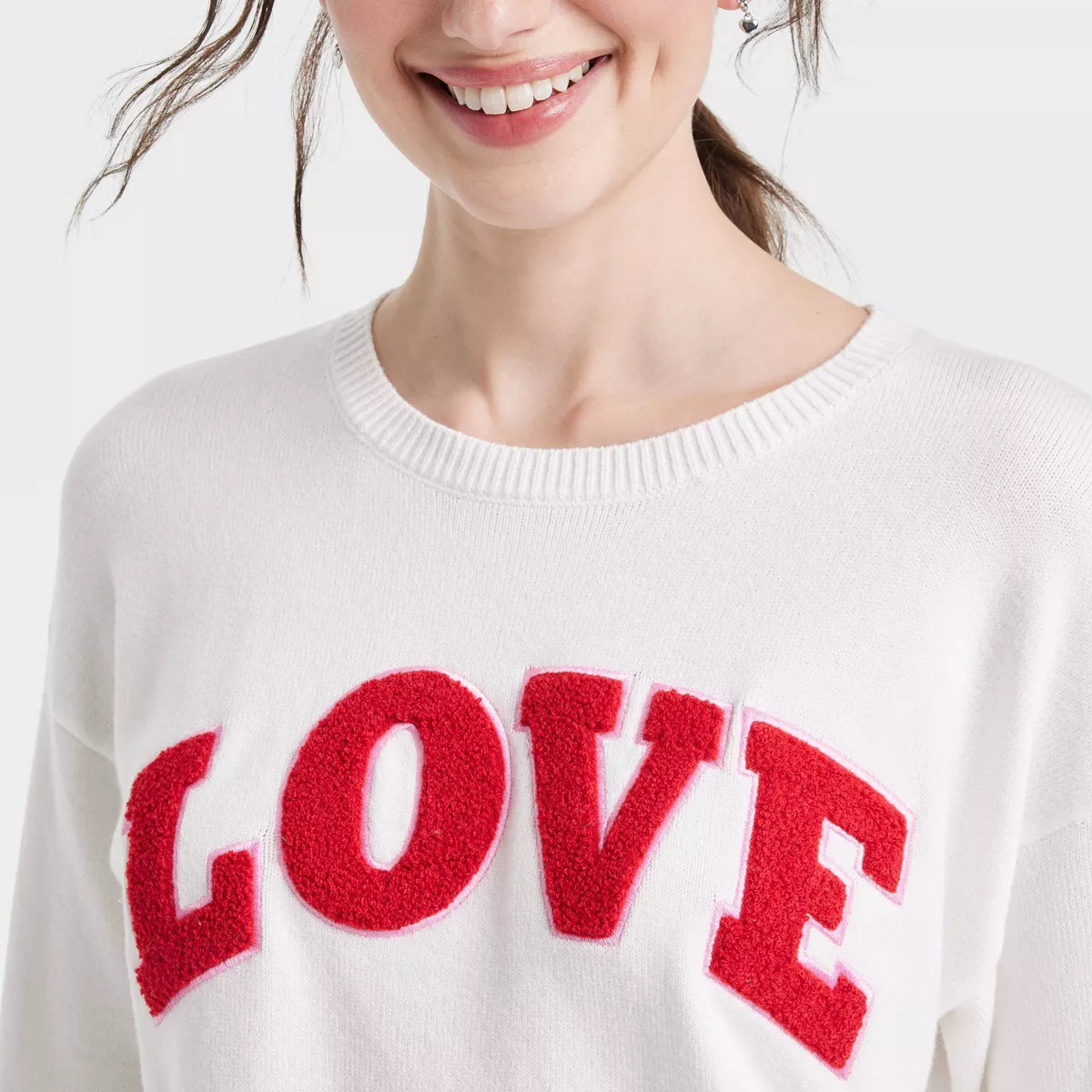Women's Love Graphic Sweater - White | Target