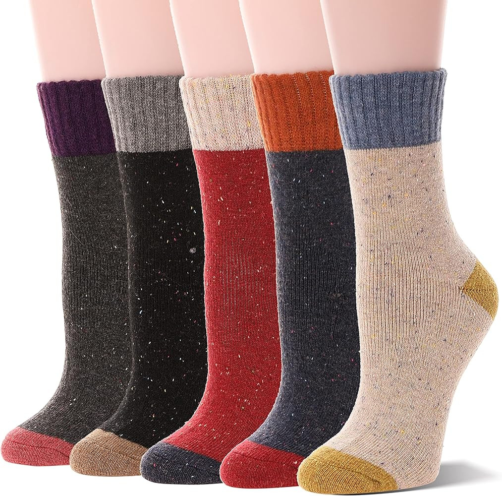Sandsuced 5 Pack Merino Wool Boot Hiking Socks for Women Warm Winter Thick Thermal Cozy Work Soft... | Amazon (US)