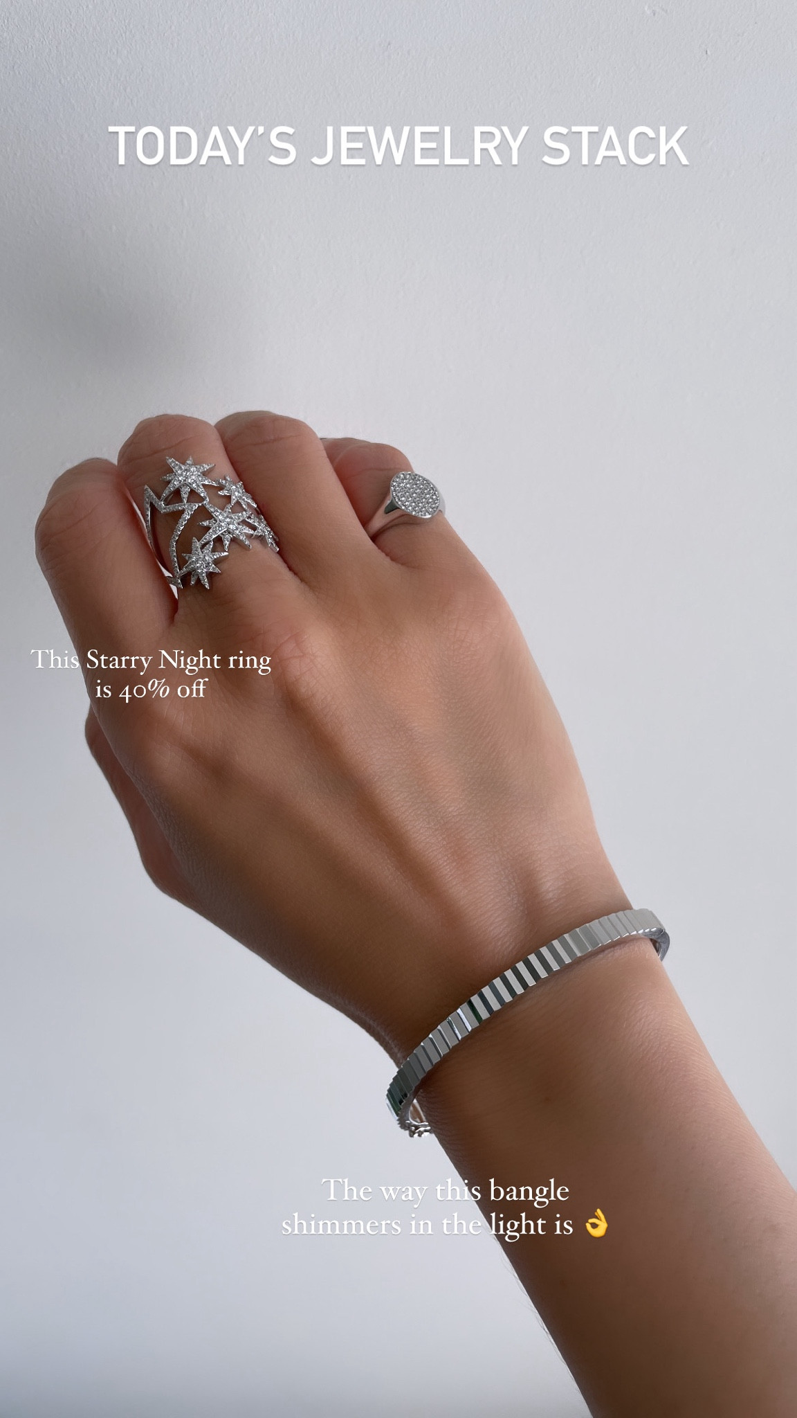 Today’s jewelry stack ✨ Love this star ring—it’s currently 40% off right now. This bangle is perfect for everyday to start or add on to your fine jewelry stack. The way it shimmers in the light is so good! My diamond signet ring is old; sharing a few similars. 

Jewelry, summer outfit, ring, bangle, bracelet, sale, The Stylizt 



#LTKWedding #LTKSaleAlert #LTKStyleTip
