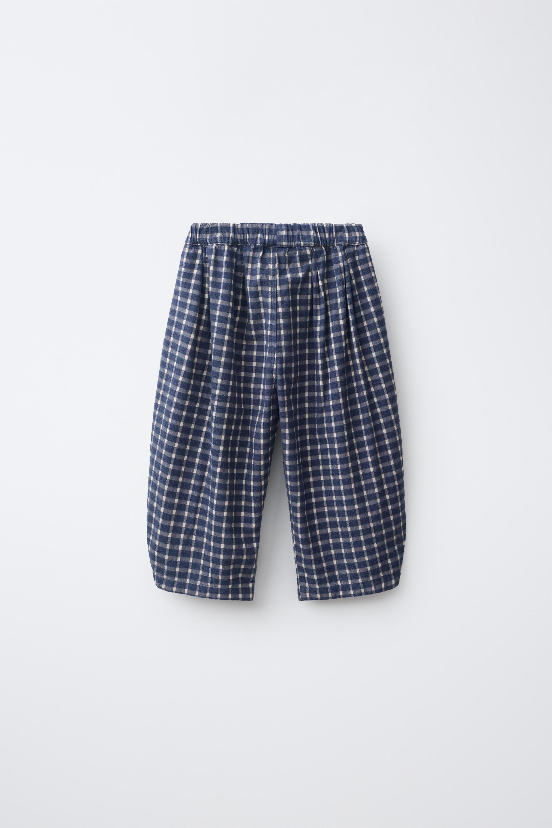 Zara - Pleated Check Balloon Pants - Ecru / Navy - 2 Years (36,2 Inches) - Kids | Zara US