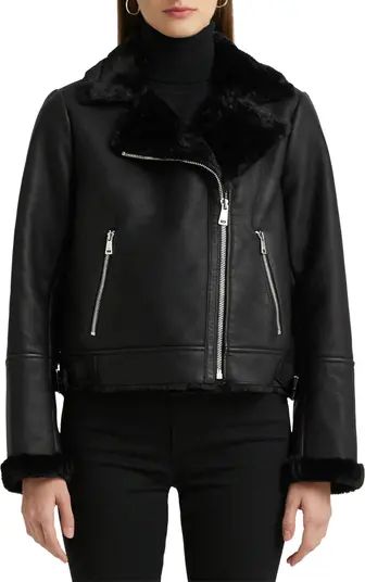 Nappa Faux Leather Moto Jacket with Faux Shearling Lining | Nordstrom