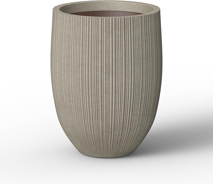 Kante 21.6 Inch Tall Concrete Planter, Large Indoor Outdoor Plant Pot with Drainage, Fluted Weath... | Amazon (US)