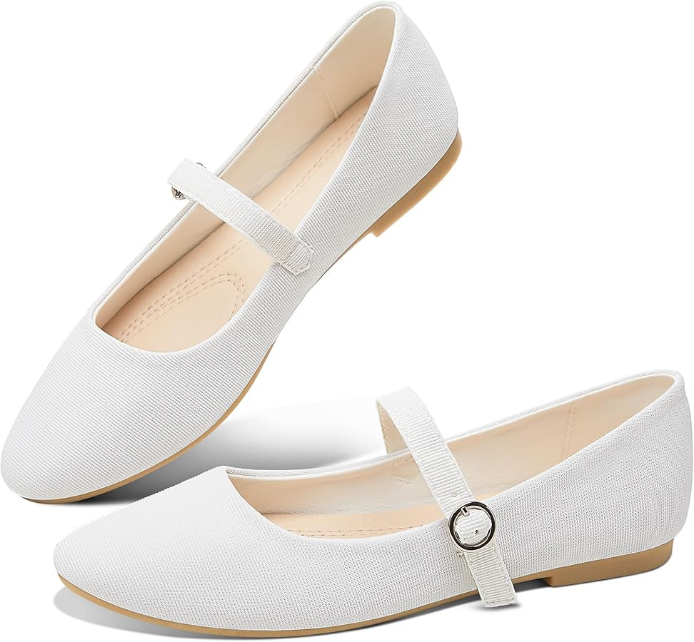 Obtaom Mary Jane Flat Shoes Round Toe Ballet Flats for Women Dressy Fabric Business Flats Comfort... | Amazon (US)