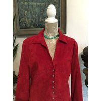 Red Suede Jacket//Size 1x //Red Coat// Leather Jacket//Cj Banks | Etsy (US)