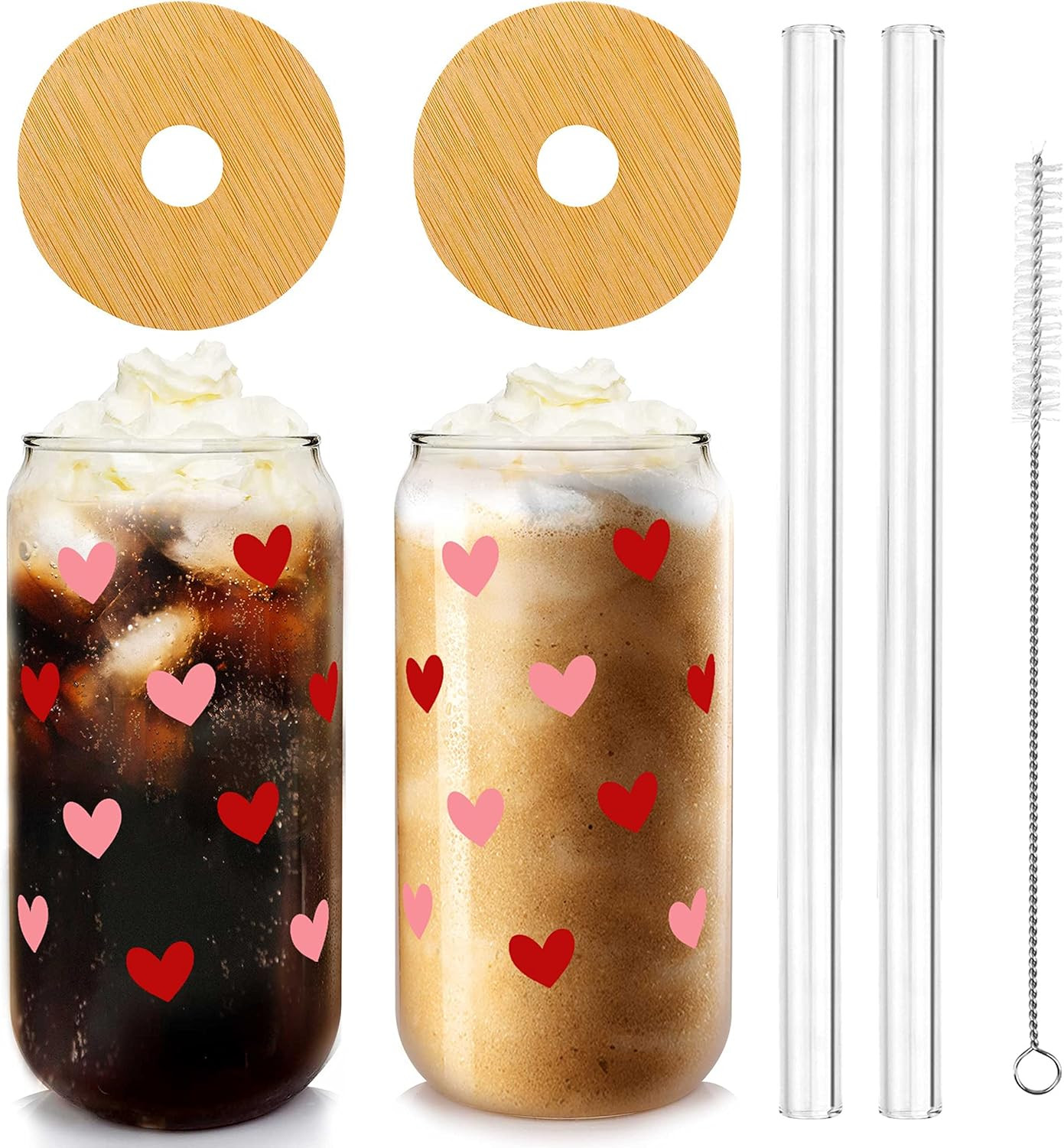 Mason Life Iced Coffee Cups, Valentines Cups Gifts for Her Women 18 OZ Hearts Cup Beer Glass, Lov... | Amazon (US)
