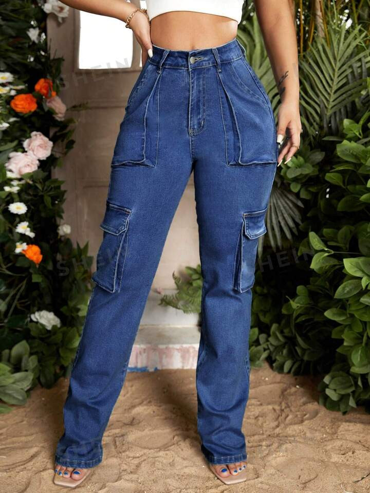 SHEIN SXY Flap Pocket Cargo Jeans | SHEIN
