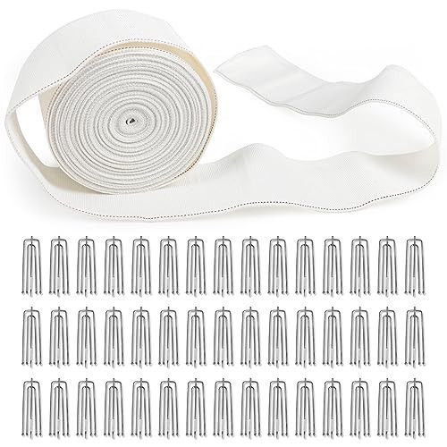 Curtain Pleat Tape - 12 Meters/13 Yards with 45 Stainless Steel 4 Prongs Hooks for DIY Pinch Pleat White | Amazon (US)