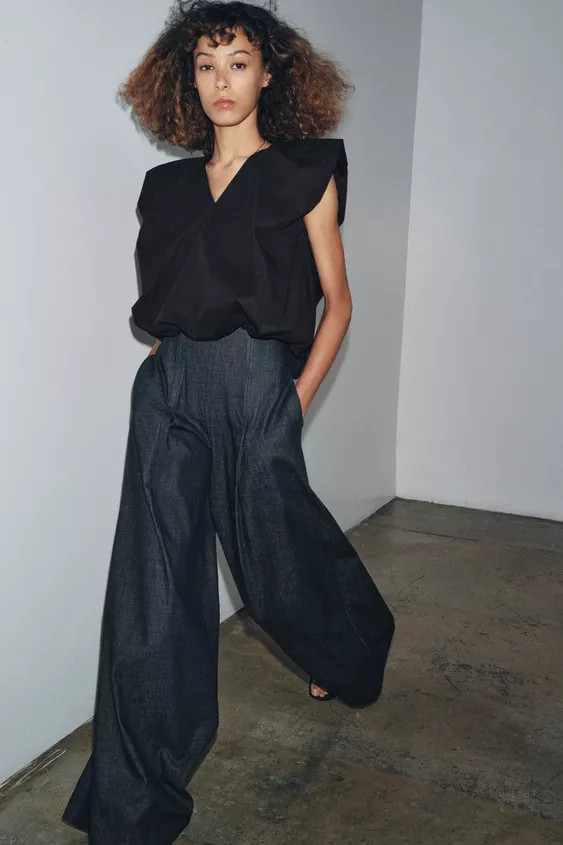 ZW COLLECTION BALLOON POPLIN TOP | Zara US