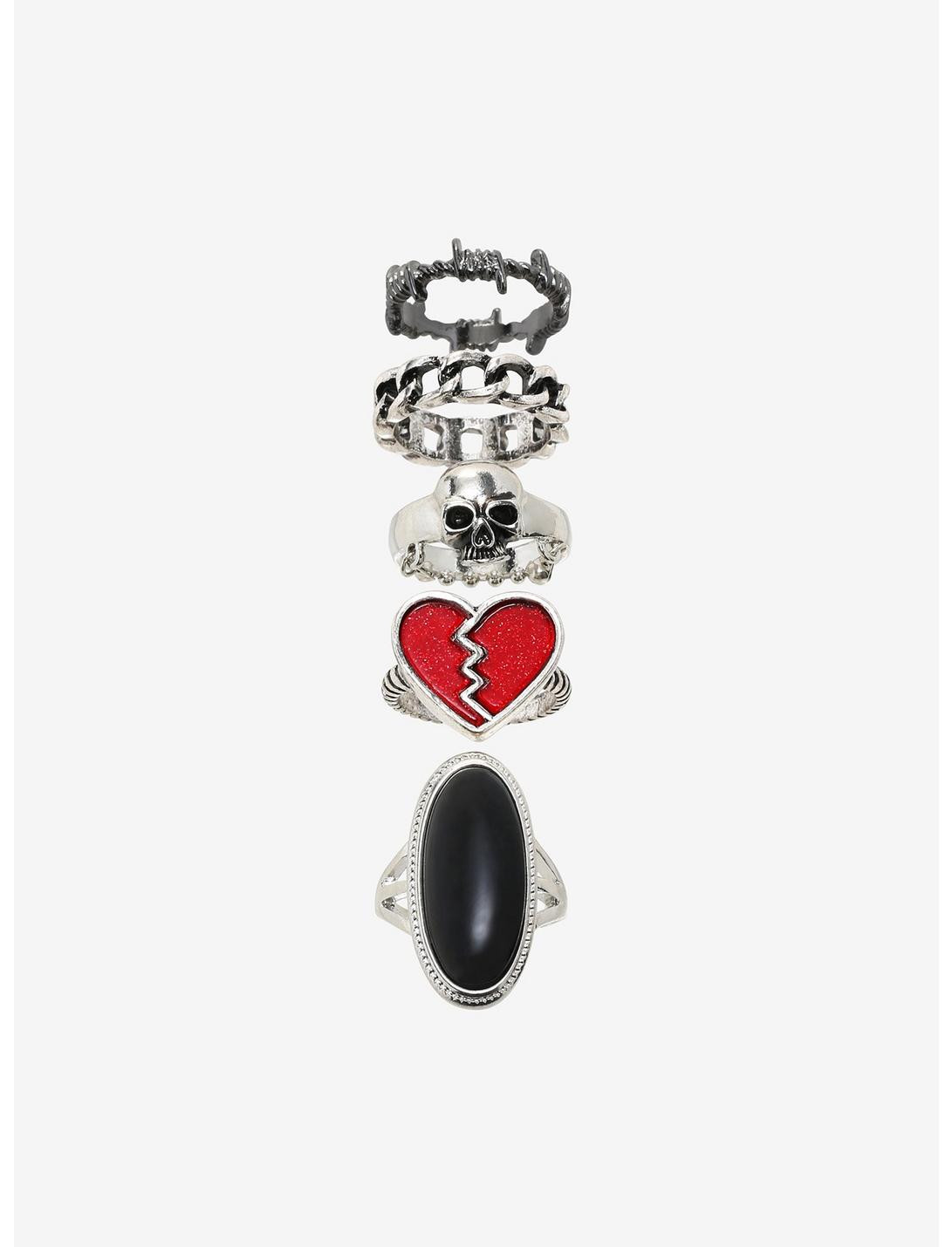 Broken Heart Black Gem Ring Set | Hot Topic