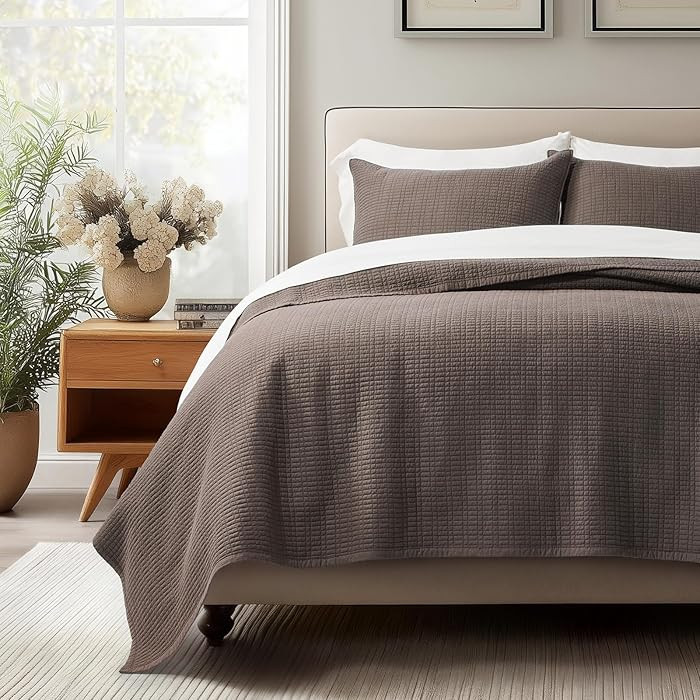 EverGrace 100% Cotton Quilt King Size, Pre-Washed Modern Grid Stitch Lightweight Bedspread Coverl... | Amazon (US)