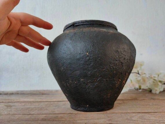 old  clay pot. Wabi sabi Rare black pottery.  Farm house Rustic Decor | Etsy (US)