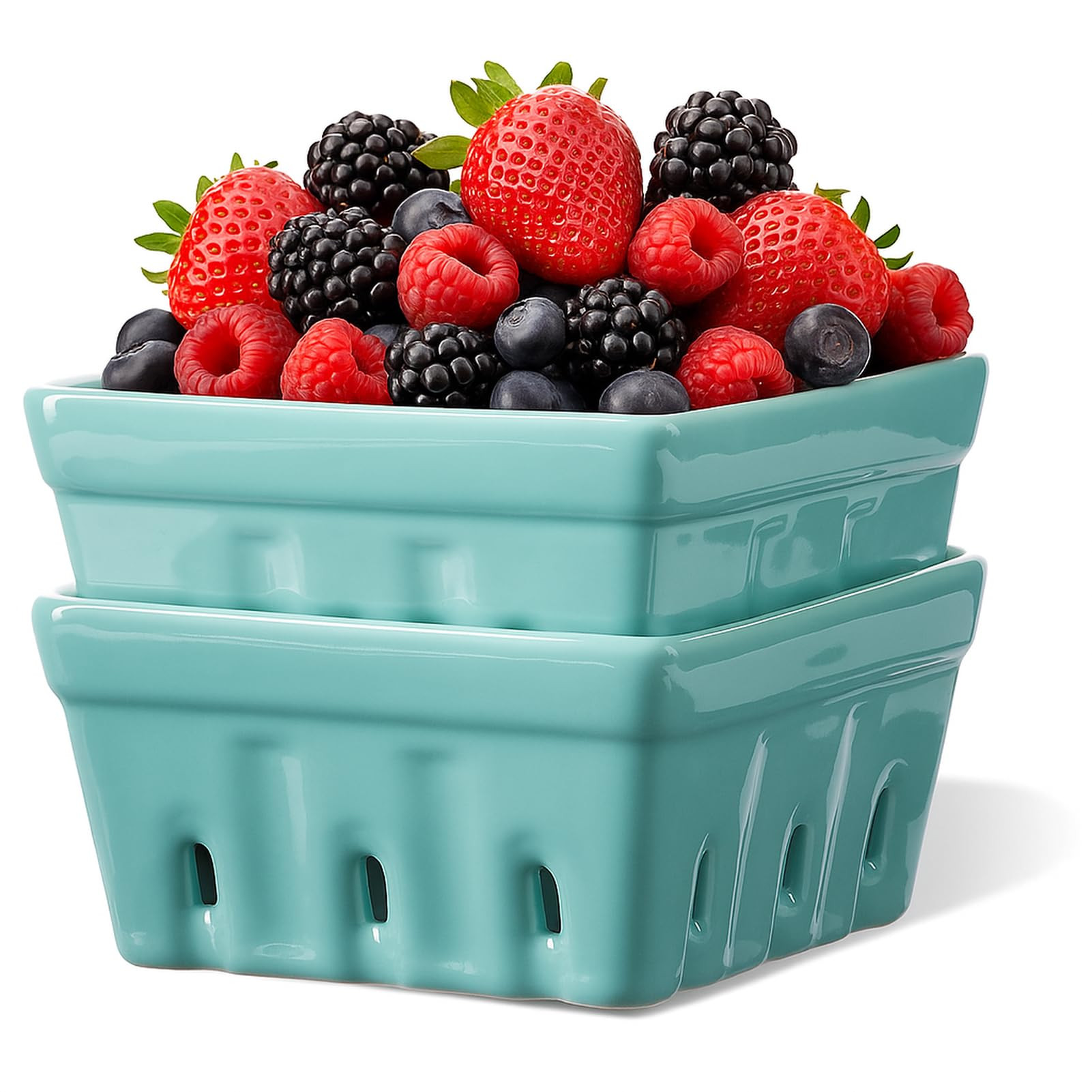 ONEMORE Berry Basket Ceramic Berry Bowls with Holes Square Fruit Bowl Berry Colander Containers f... | Amazon (US)
