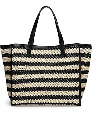 Herald Large Handmade Straw Tote Handbag for Women, Summer Beach Weaving Chic Woven Shoulder Purs... | Amazon (US)