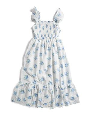 Floral Smocked Bodice Ruffle Flounce Dress | TJ Maxx