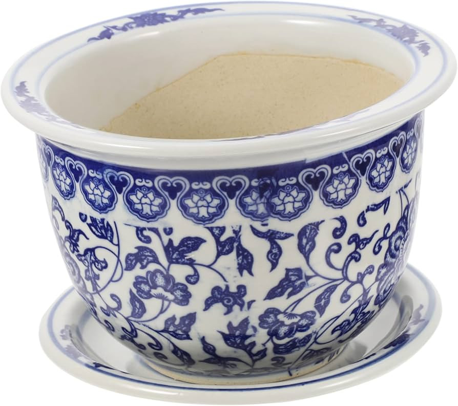 DOITOOL Blue and White Porcelain Plant pots with Drainage Holes and Drainage Tray for Indoor and ... | Amazon (US)