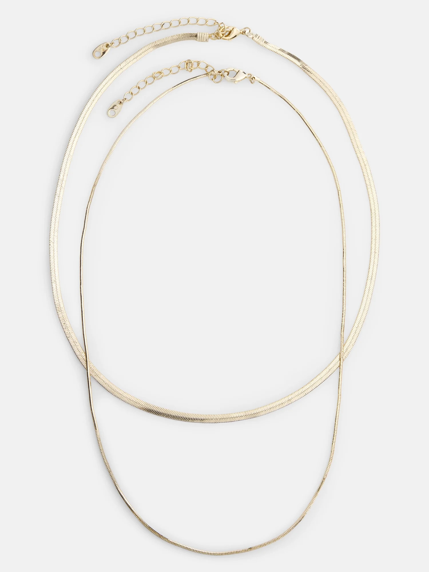 Free Assembly Women's 14K Gold Plated Herringbone Layered Necklace Set, 15" + 2" Extender; 16" + ... | Walmart (US)