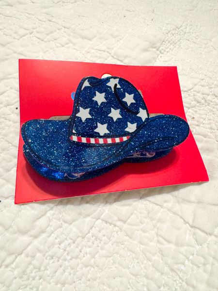 Americana Glitter Cowboy Hat Hair Claw Clip - Red/White/Blue

Fourth of July hair accessories 
Accessories for Nashville 
Hair accessories for Fourth of July party 
Fourth of July claw clips
Red, white and blue hair accessories 

#LTKParties #LTKStyleTip