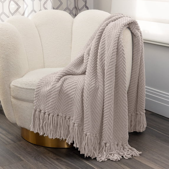Nicole Miller Chloe Textured Soft Knit Throw Blanket with Tassels – for Home, Couch, Bed, Livin... | Walmart (US)
