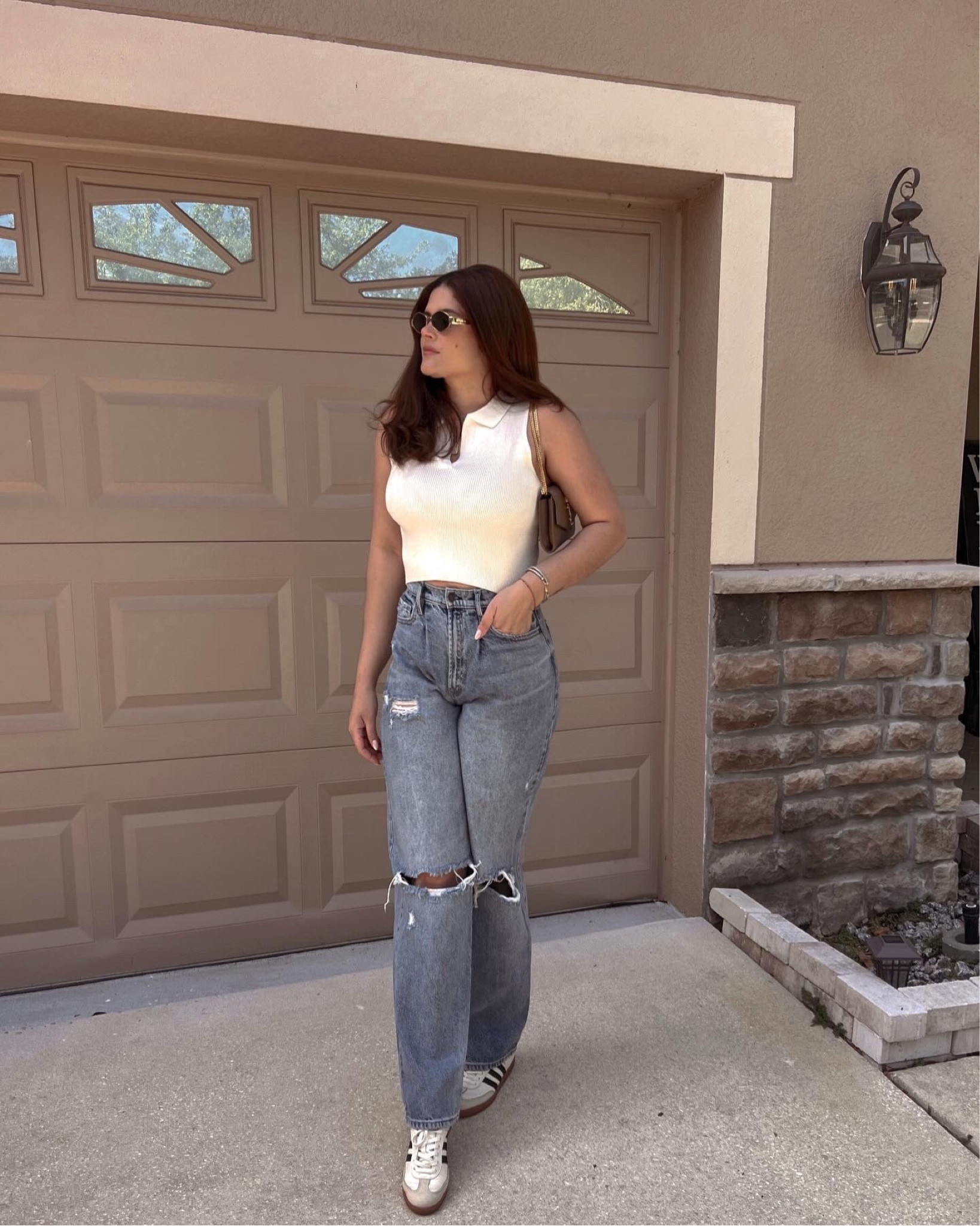 knit cropped top - blue ankle jeans - wallet on chain- shoulder bag 
#OOTD

#LTKFindsUnder50 #LTKCyberWeek #LTKMidsize