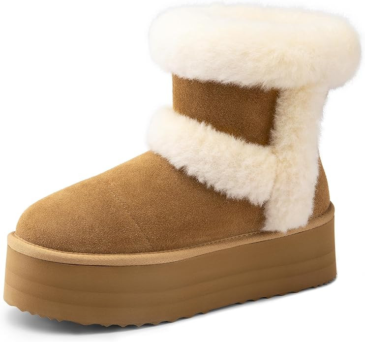 DREAM PAIRS Winter Platform Fur Boots for Women Genuine Suede Faux Fur Snow Booties Classic Warm ... | Amazon (US)
