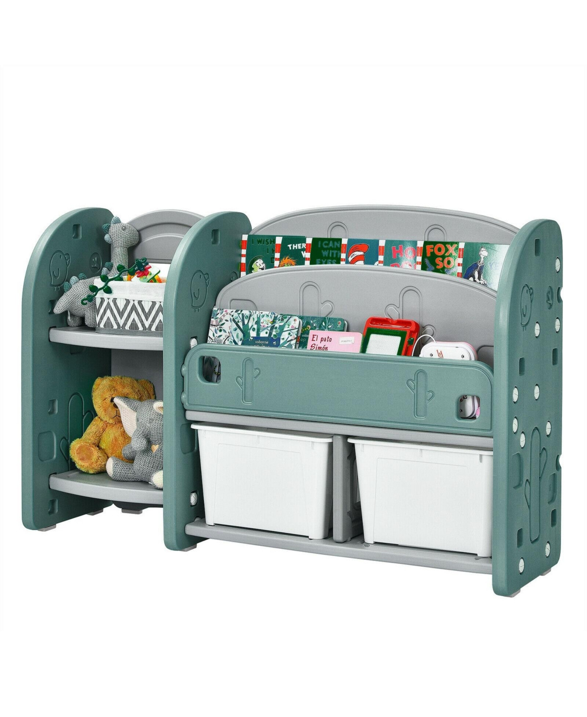 Kids Toy Storage Organizer with 2-Tier Bookshelf and Plastic Bins - Green | Macy's