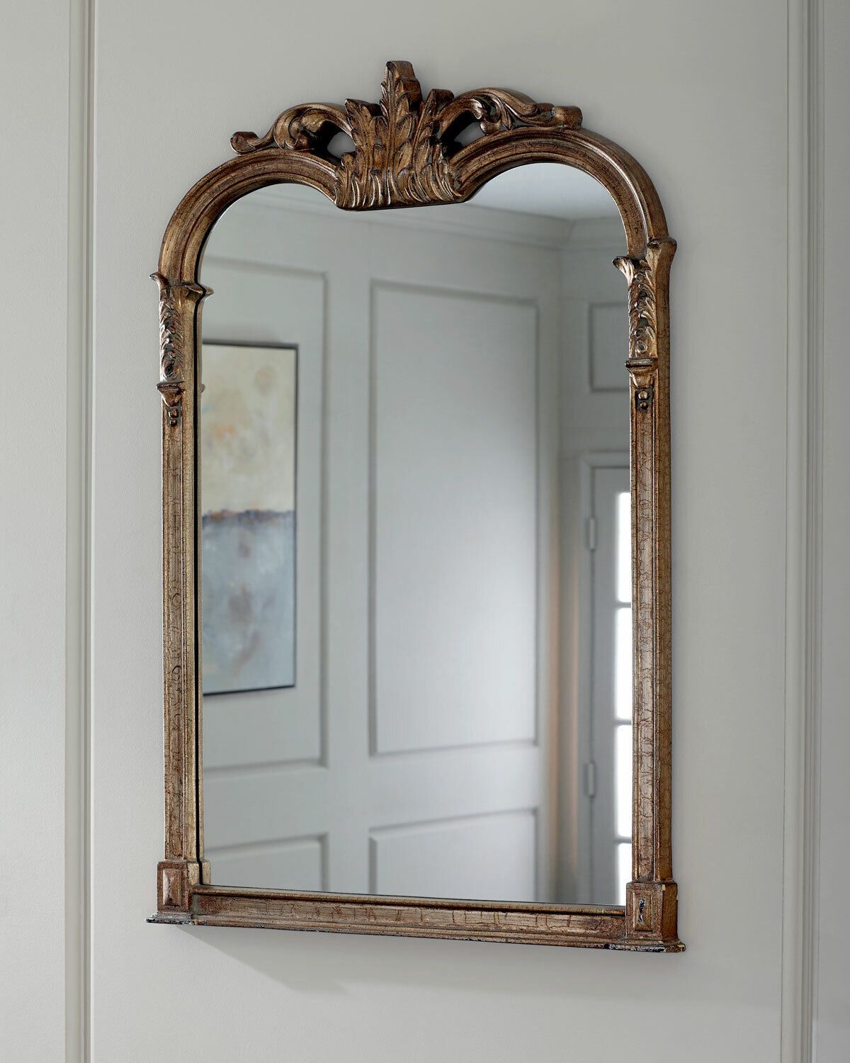 French Ornate Arched Wall Mirror Farmhouse Chic Vanity Mantle Bath Horchow 43"H | eBay US