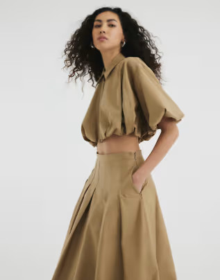 River Island cropped shirt in stone | ASOS (Global)