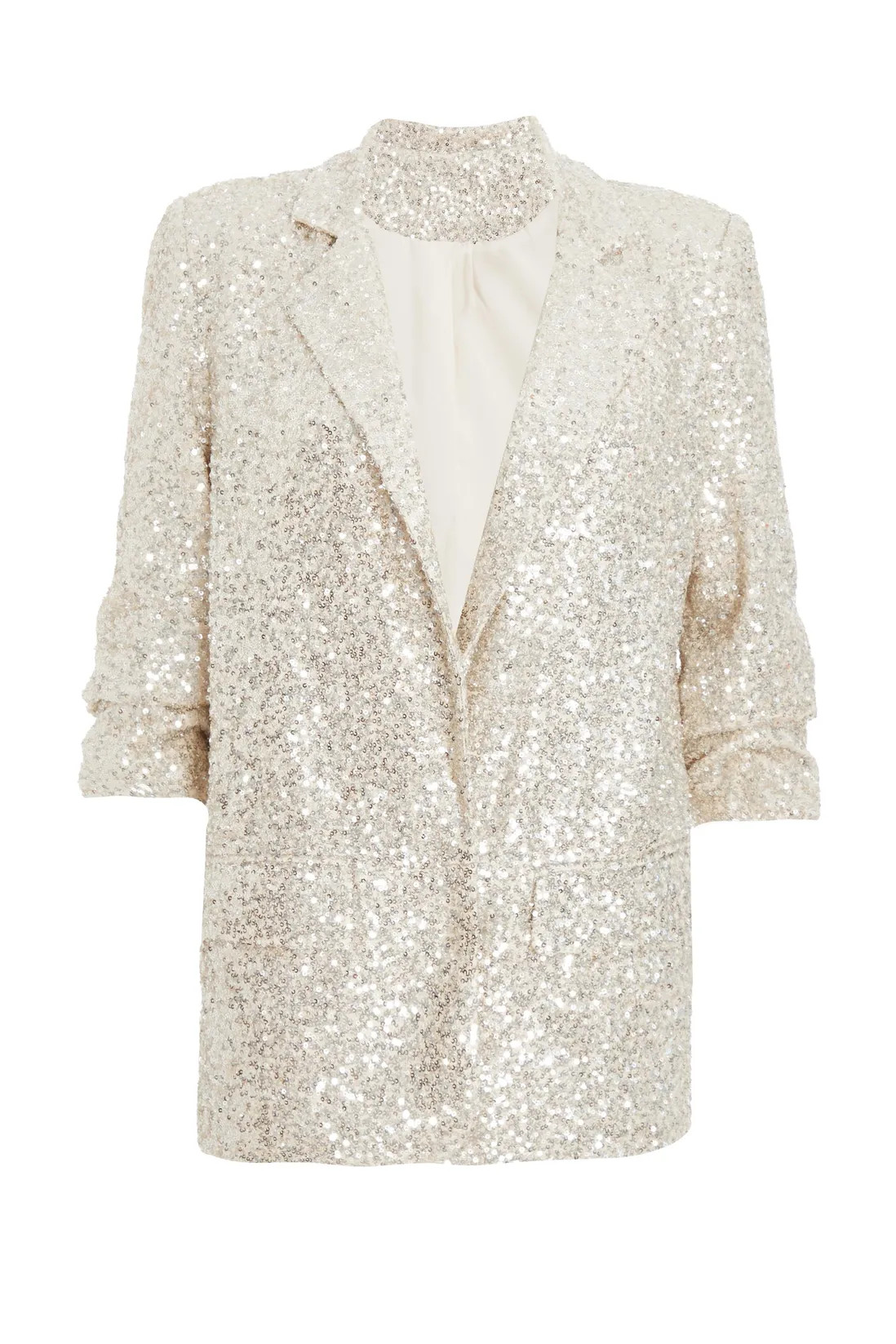 Jackets & Coats | Off White Sequin Ruched Sleeve Blazer | Quiz | Debenhams UK