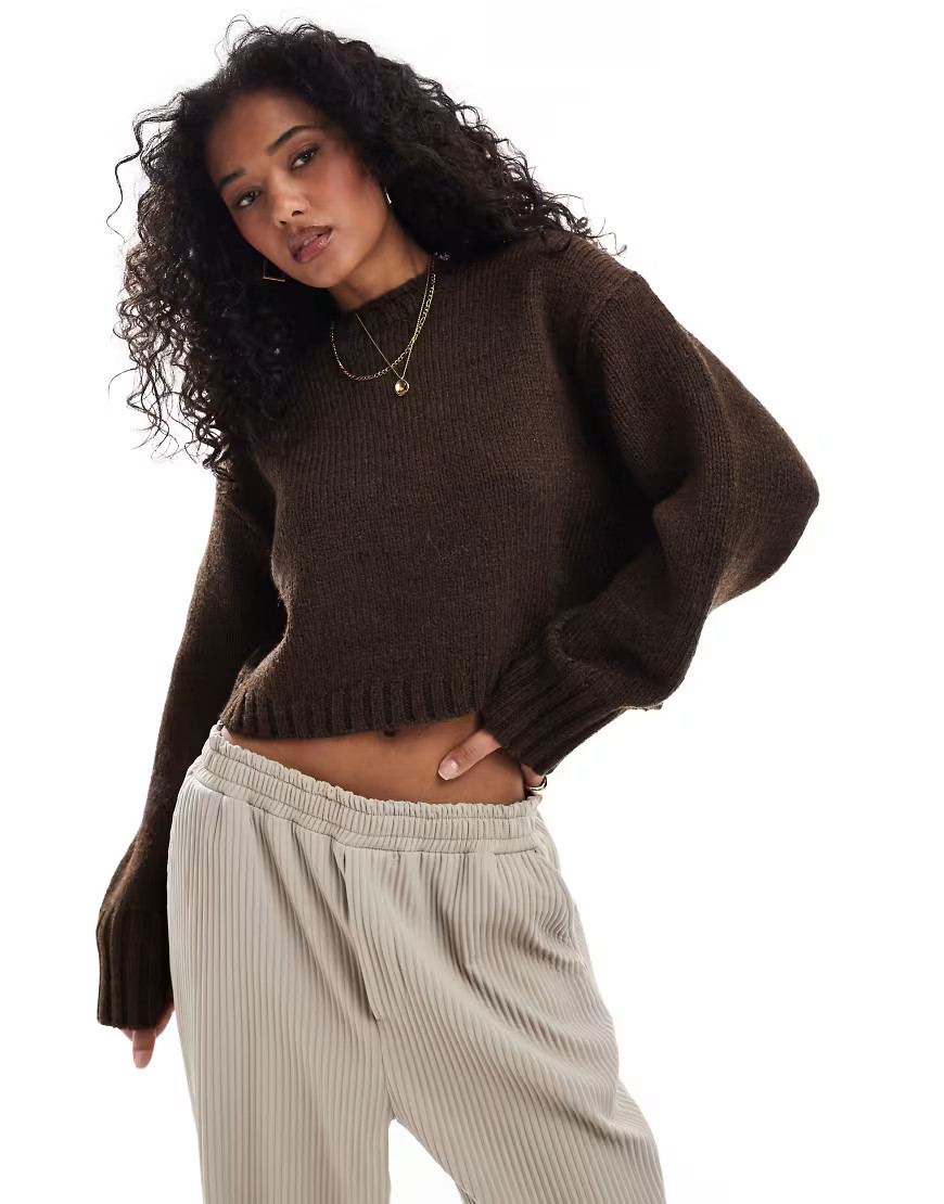 ASOS DESIGN crew neck jumper with chunky trims in chocolate-Brown | ASOS (Global)