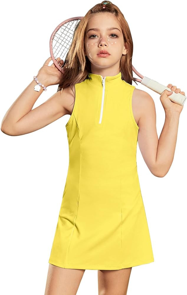 Perfashion Girls Tennis Dress 1/4 Zip Golf Outfit Built-in Bra & Shorts Pickleball Athletic Dress... | Amazon (US)