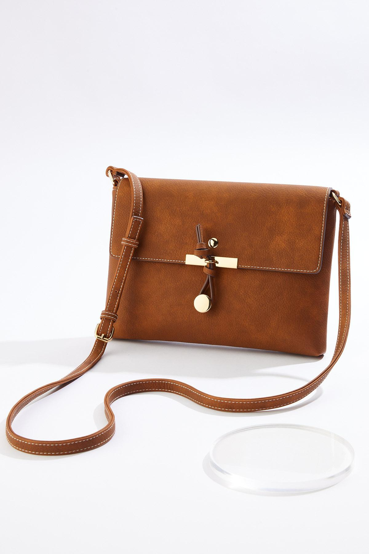 Faux Leather Metal Tab Crossbody | Cato Fashions