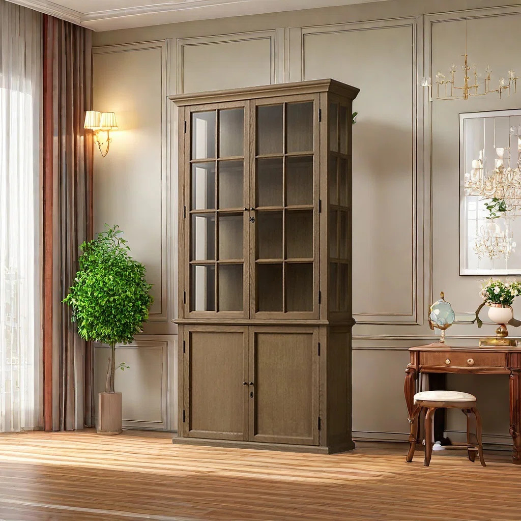 American style solid wood glass bookcase | Wayfair North America