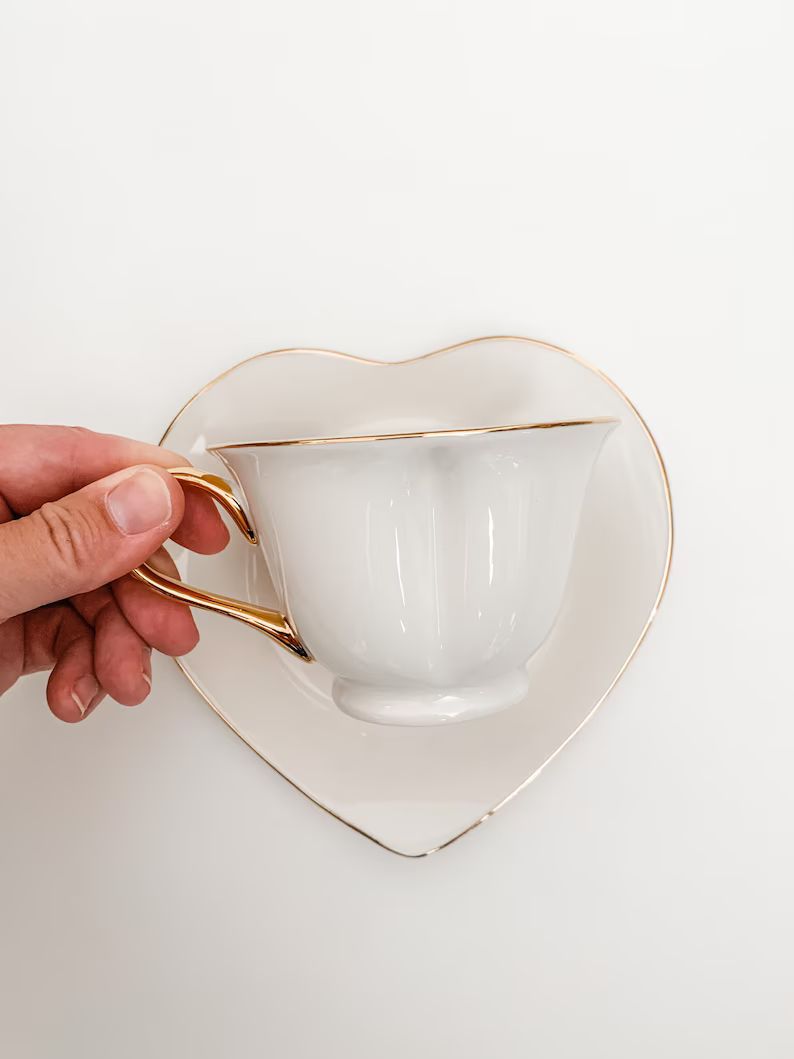 IMPERFECT heart-shaped Tea cups & Saucers w Minor Imperfections | Bulk Teacups Tea Party | Discou... | Etsy (US)