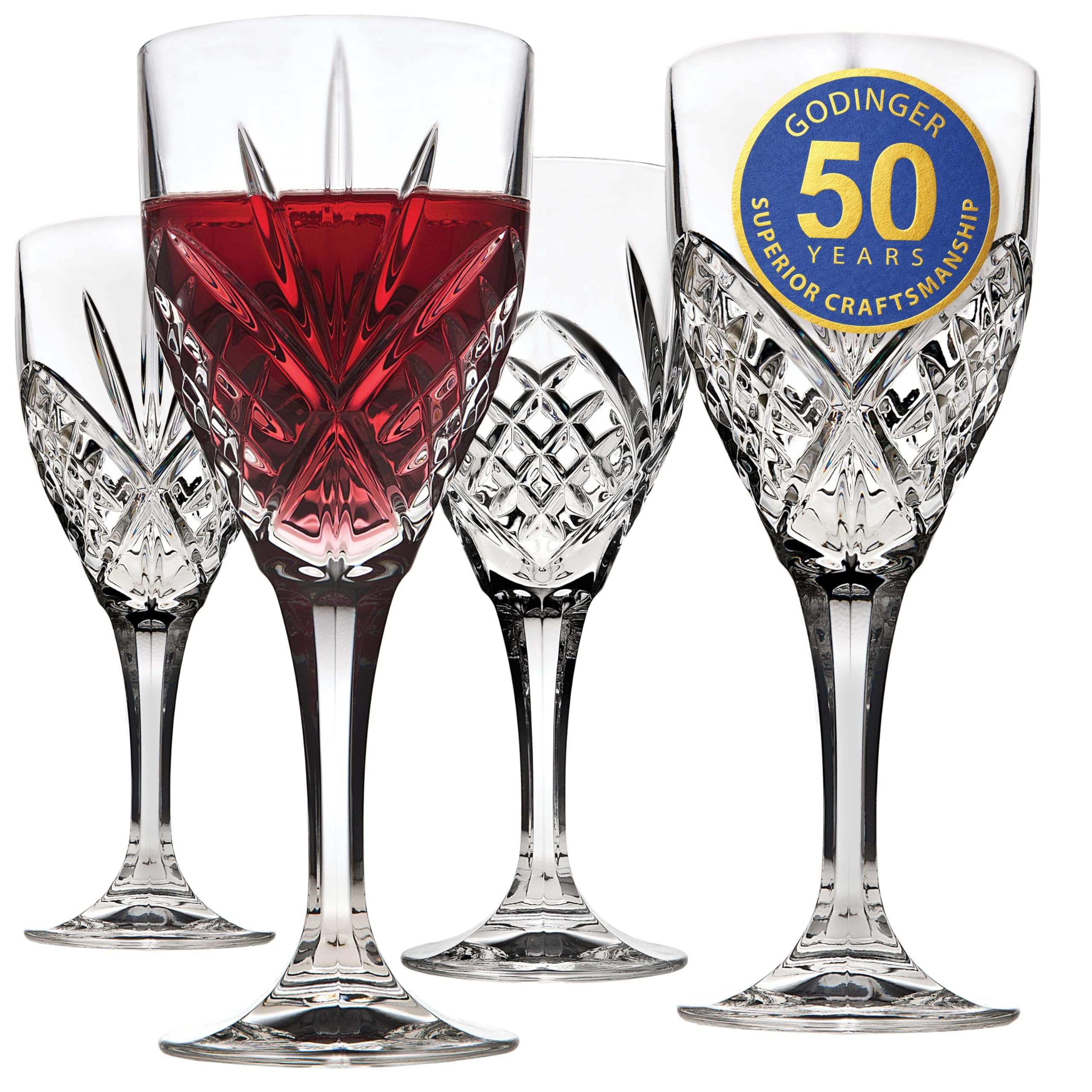 Godinger Dublin Wine Glasses, Stemmed Wine Glass Goblets, Stemmed Drinking Glasses, Glass Cups, B... | Amazon (US)
