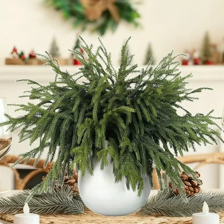 Scidweet Christmas Greenery Decorations, 16 Pcs Real Touch Artificial Norfolk Pine Branches, Faux Fake Pine Stem for Indoor Vase DIY Wreath Garland Home Xmas Decor | Walmart (US)