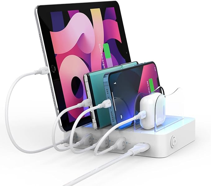 SOOPII Charging Station for Multiple Devices, 4-Port Charger Station with 4 Charging Cables Inclu... | Amazon (UK)