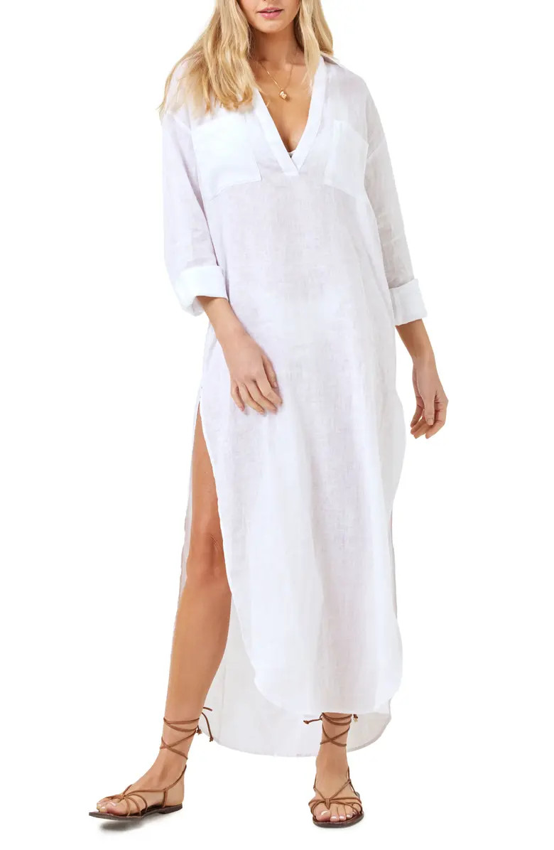 Capistrano Long Sleeve Linen Cover-Up Tunic Dress | Nordstrom