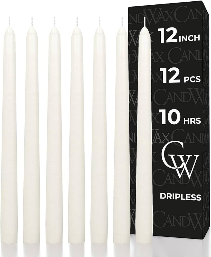 CANDWAX Candle Set of 12 Ivory Taper Candles 12 inch - No Drip and Ideal for Wedding Use - Long B... | Amazon (US)