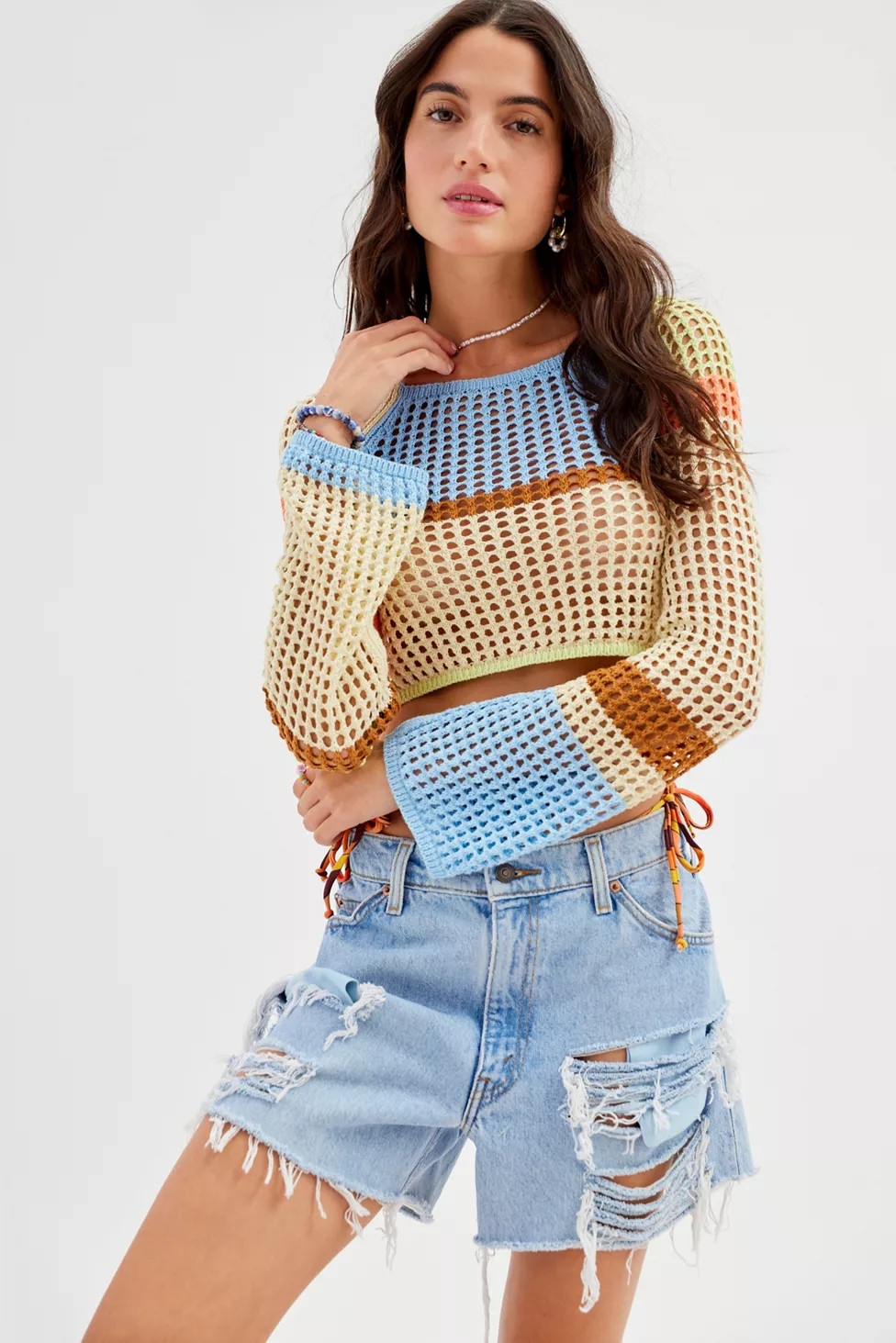 UO Chloe Cropped Open-Knit Sweater | Urban Outfitters (US and RoW)