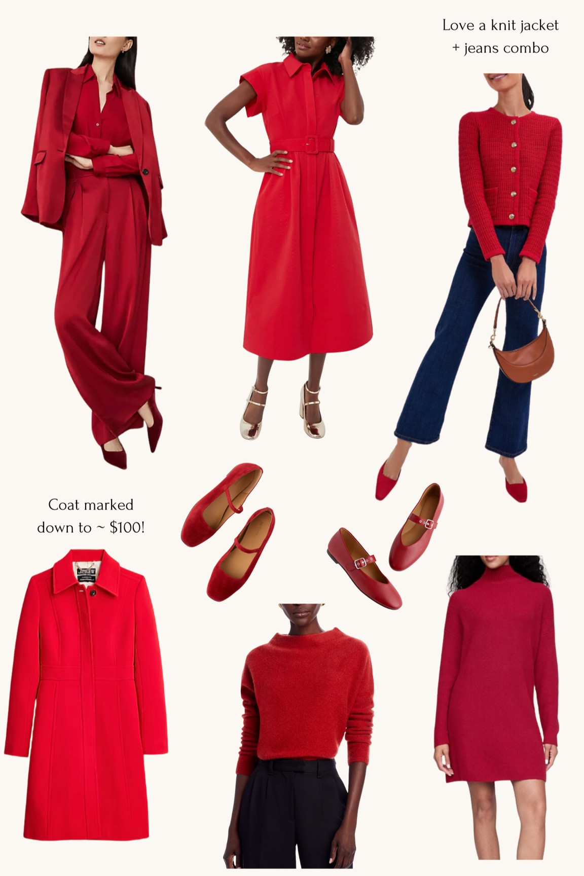 Classic red finds! I love a festive casual look with a red sweater or cardigan jacket and jeans.

The ann Taylor pants look stunning and on super sale for $45 (reviews mention running big). I also love their sailor pant linked 

Tuckernuck sweater jacket is the closest to an old one I have and love. It has good reviews and this particular brand is fairly petite friendly and usually fits me in xxs 

Lady day coat left in some petite sizes in classic red! Runs slim and small, I size up to 0 petite or could do regular sizing for slightly longer length and sleeves 

The Madewell remy flats and the Amazon Mary Jane’s are so comfortable! I take 5.5 in both of those 

Lunar new year, Chinese new year, Valentine’s Day 

#LTKSeasonal #LTKWorkwear #LTKFindsUnder100