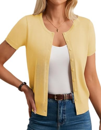 GRACE KARIN Womens Short Sleeve Cardigan Crewneck Basic Summer Button Down Knit Soft Sweater | Amazon (US)