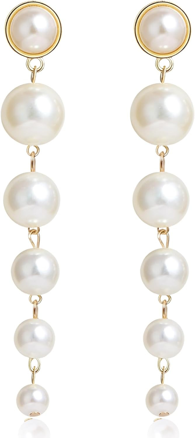 Big Pearl Earrings, Drop & Dangle Earrings for women, Gold Big Pearl Ball Stud Earrings for Birthday Christmas Gift | Amazon (US)