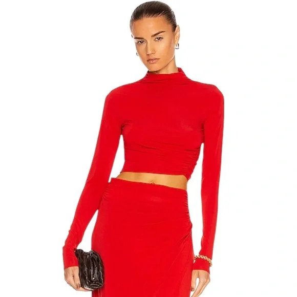 A.L.C. Skylar Cropped Shirred Turtleneck Slinky Lightweight Top in Pompeian Red | Poshmark