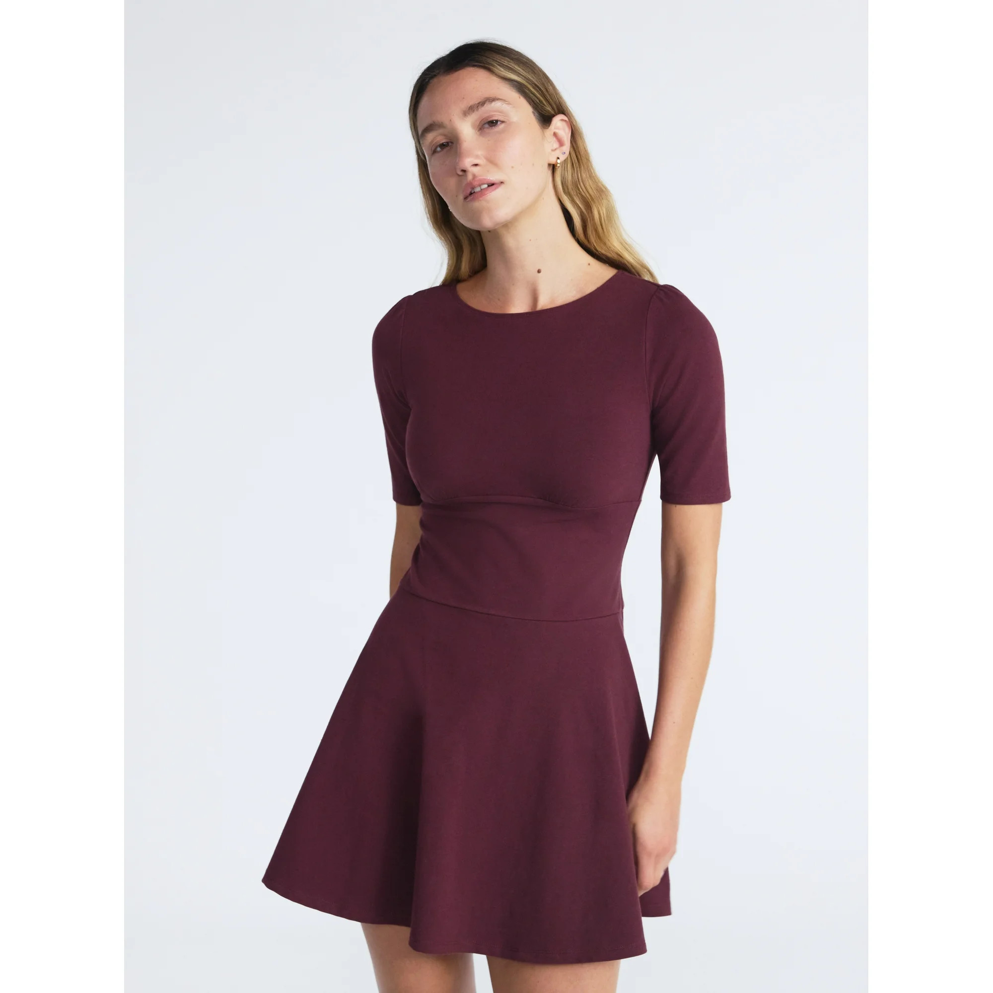 Scoop Women’s Knit Mini Skater Dress with Elbow Length Sleeves, Sizes XS-XXL | Walmart (US)
