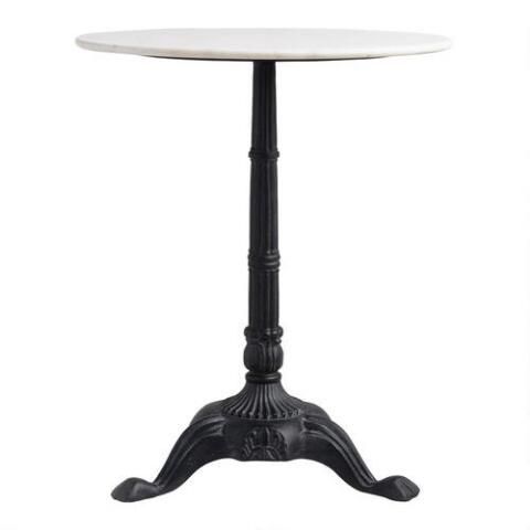 Round White Marble and Black Metal Bistro Accent Table | World Market