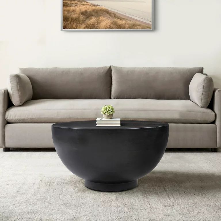 30 Inch Modern Art Coffee Table Round Drum Shape Solid Mango Wood Matte Black - Saltoro Sherpi | Walmart (US)